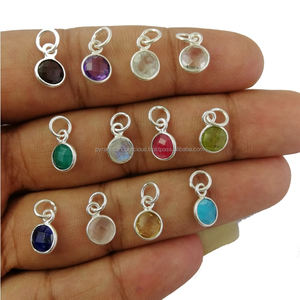 Pendentif Breloque Miniature Pierre de Naissance 6mm en Alliage d'Argent Sterling Plaqué Or, Unisexe pour Enfants, avec Pierre Semi-Précieuse, pour Fête - Product Image 1