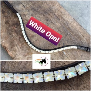 Trainer Choice Luxury Trendy Equestrian Horse Brida 8mm White Opal Crystal Brow Band Cuero Back Open Sticky Tape Loop Riding - Product Image 3