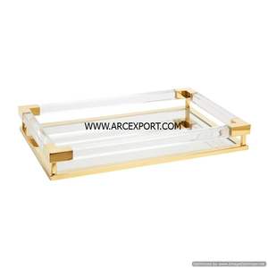 Nouveau plateau de nourriture de couleur blanche fantaisie avec poignée dorée forte pour la maison hôtel et Table de Restaurant plateau de service décoratif à vendre - Product Image 3