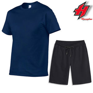 Conjunto de chándal de gran tamaño de verano unisex 100% pantalones cortos de algodón y Camiseta de cuello redondo transpirable para hombres - Product Image 6