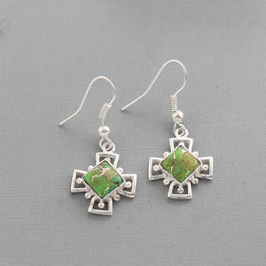 Ushion-pendientes de plata de ley 925 con forma de piedra preciosa turquesa, joyería de cobre verde - Product Image 2
