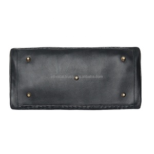 Designer de luxe unisexe voyage Duffle Weekender sac en cuir de vache tissé à la main Polyester fermeture à glissière deux poignées mode sacs à main - Product Image 4