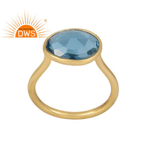 ผู้ผลิตแหวนพลอยบลูโทแพซทรงเหลี่ยมหรูหรา เครื่องประดับเงิน - Product Image 1