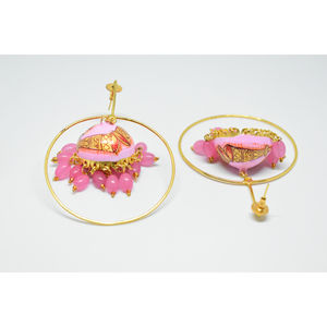 brass golden matte finishing partywear handmade meenakari beads jhumki with <b>stud</b> long hoop earing for <b>girls</b> and women - Product Image 4