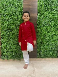 Kurta para Hombre, Simple, Color Caqui Puro, Cosido a Mano, Kurta Informal de Color Puro para Niños, Conjunto de Kurta y Pijama de Moda para Niños - Product Image 4