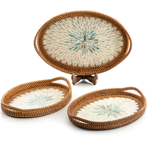 ถาดหวายตกแต่งลายมุกสุดฮิตสำหรับบ้านและโรงแรม ถาดเสิร์ฟหวายรูปวงรี - Product Image 1