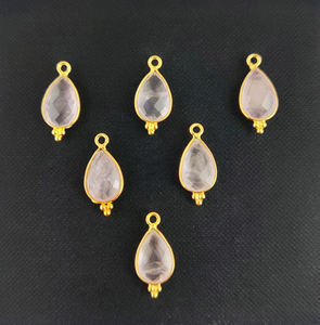 Pendentif en pierre précieuse à facettes, 30 pièces, Quartz Rose, perle, lunette fantaisie, pour la fabrication de bijoux - Product Image 4