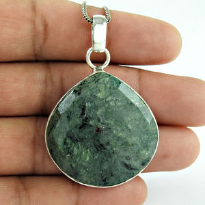 Precio al por mayor de alta calidad, Plata de Ley 925, jaspe verde Natural, piedra preciosa, forma de lágrima, colgante, joyería hecha a mano, exportador - Product Image 1