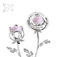 Figura Decorativa de Rosa Europea en Metal con Grabado Personalizado Crystocraft, Cristales de Corte Brillante, Colores Cromo/Rosa, Regalo para el Día de la Madre