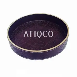 Leather Wooden Tray Round Oriental Design Latest & Unique Try Attractive Wood Tray Modern Try Best Quality Tray