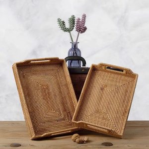 Plateaux de table en rotin tissés, forme rectangulaire, blanc, osier, marron naturel, 1 pièce - Product Image 4