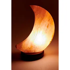 Natural Himalayan Hand Carved Salt Lamp-Half Moon / Crescent Shaped with Dimmer Switch.