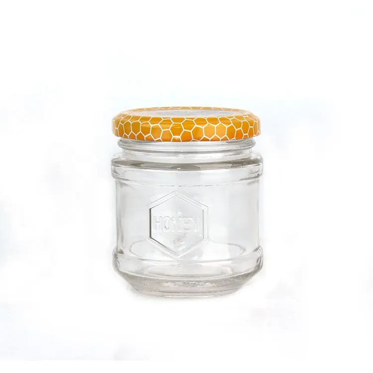 165ml clear round glass bee honey jam food packaging container jar with metal lids