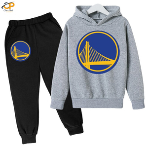 Sweat-shirt à capuche en coton polaire, Logo personnalisé OEM, ensemble deux pièces pour garçons joggeurs, survêtement pour enfants, - Product Image 5