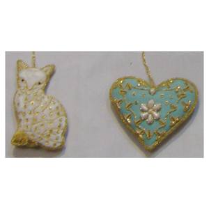 Christmas Hanging Ornament Cat & Heart Shape With Beaded Work - Product Image 1
