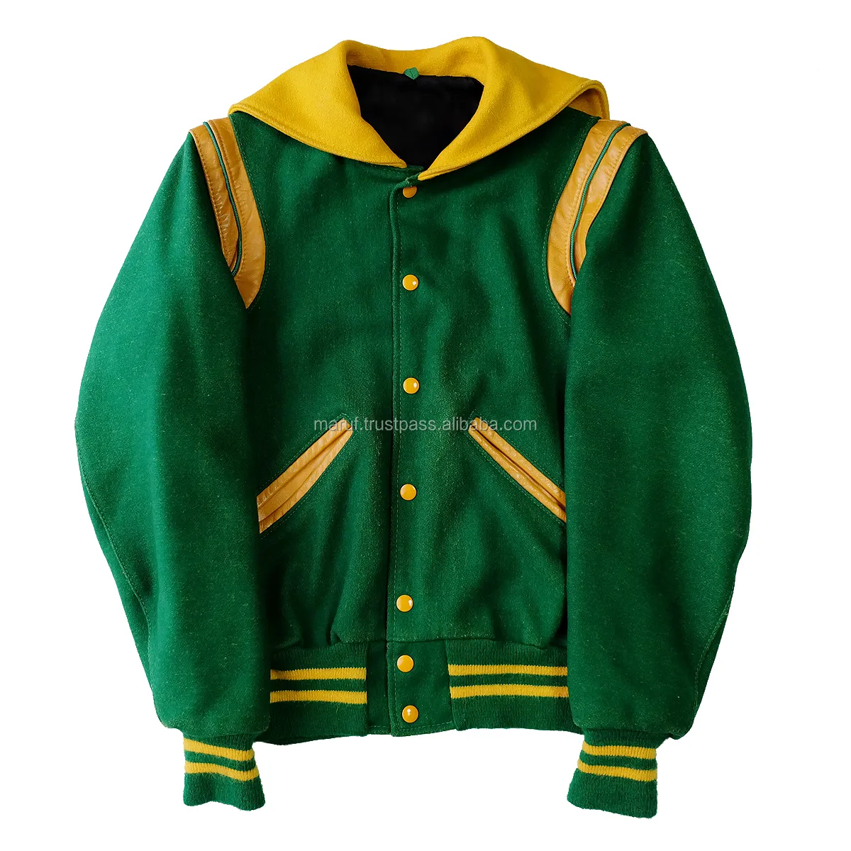 MSWSCVJ02 Maruf Mfg Co, chaqueta de cuerpo de lana de color amarillo, verde, hombro descubierto, para Universidad