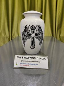Blanco pintado a mano Cementerio Cruz Urna humana Brassworld India's Premium Funeral Supplies - Product Image 4