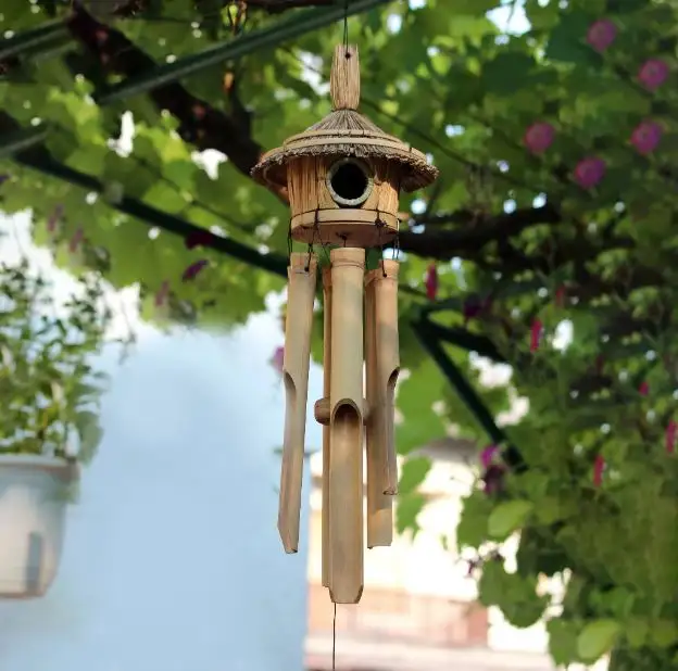 Bless International Handmade Wind Chime Bamboo Wooden Birdhouse Wind Chimes for Outdoor & Indoor,Garden, Wall and Home Decor