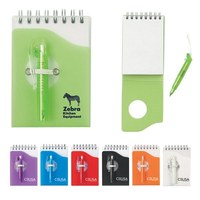 Bloc-notes pratique à spirale en plastique sérigraphié avec porte-stylo élastique, 50 feuilles, 12 cm x 8 cm, idéal comme cadeau