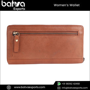 Best-seller Portefeuille porte-cartes en cuir véritable de style vintage pour femmes avec fermeture éclair longue conception de logo en PVC - Product Image 2