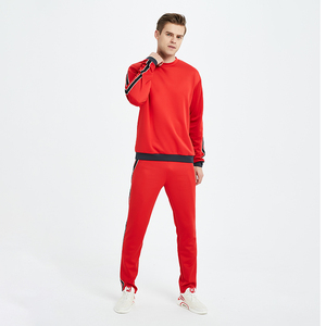 Wholesale Men's Crew Neck Side Stripe Tracksuit With Ribbed Hem Men's Pullover Pain Sweatsuit - Product Image 2