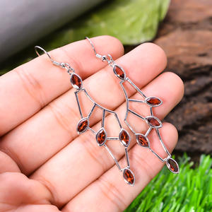 Boucle d'oreille pendante en argent Sterling 92.5 en forme de Marquise de 5.7 grammes, bijoux en grenat naturel du maroc, cadeau mignon pour femmes - Product Image 3