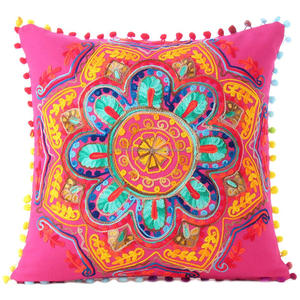 Eye Catching Pillow Case Pink Orange Blue Traditional Aari Embroidered Colorful <b>Throw</b> Pillow Bohemian Couch <b>Sofa</b> Cushion <b>Cover</b> - Product Image 1