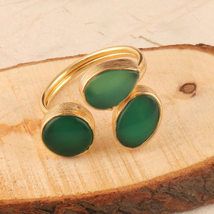 Zeva Jewels แหวนแบบเปิดทำด้วยมือของผู้หญิงคอลเลกชันทอง/เงินชุบโอนิกซ์สีเขียวปรับได้สามลักษณะเพชรมุกใหม่ - Product Image 3