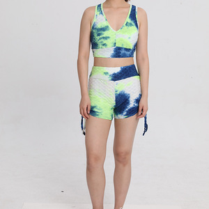 Traje de yoga a la moda para correr, Conjunto de sujetador corto y cruzado para mujer, conjunto deportivo de ocio para mujer, conjunto con estampado de sublimación de corbata de alta calidad - Product Image 5