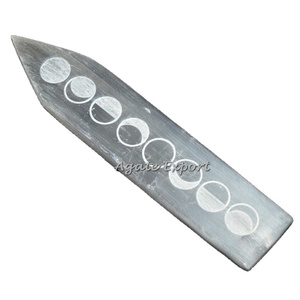 Baguette en pierre de guérison gravée sur lune, baguettes en élénite, fournitures de pierre - Product Image 1