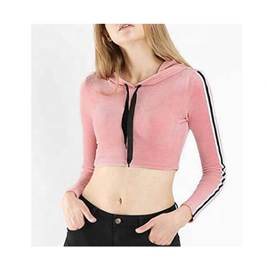 Personalizado de algodón suave suelto de gran tamaño Body Fit Slim V cuello Crop Top deportes Sudadera con capucha para las mujeres - Product Image 5