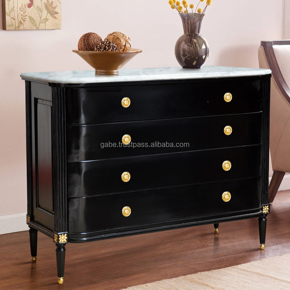 Solid Wood Dresser with 4 Drawers and Black Marble Top - Antique Design for Elegant Bedroom Furniture Solid Wood Dresser with 4 Drawers and Black Marble Top - Antique Design for Elegant Bedroom Furniture