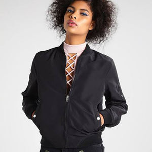 Chaqueta de bombardero de satén de vuelo verde oliva para mujer, chaquetas universitarias con forro de seda de cuero impermeable, cierre de cremallera - Product Image 3