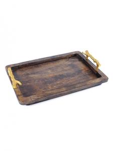 Venta directa de fábrica Royal Class Bandeja de servicio maciza de madera de acacia Hecho a mano Mango de acero inoxidable Rectángulo Buen precio Calidad para alimentos - Product Image 3