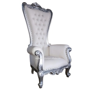 Chaise de loisirs victorienne blanche argentée de chaise de trône de roi de dos haut direct d'usine avec la conception tuftée pour des meubles de salon - Product Image 2