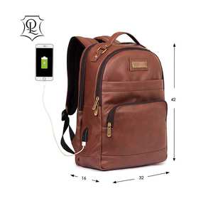 Sac à dos en cuir véritable avec logo personnalisé pour hommes sac à main étanche pour ordinateur portable sac à cordon caractéristique USB doublure décontractée en coton utilisation scolaire - Product Image 2
