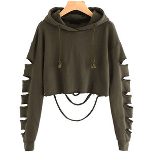 Custom Solid Color Low Shoulder Hollow Out Women Cheap Price Hoodies - Product Image 5