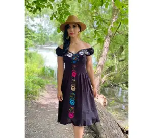Beach Honeymoon Glamorous Bohemian Style Statement Summer Maxi Dress Delicate Vintage Embroidered Short Sleeve Mexican Dress