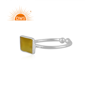 925 Sterling Fine Silver Adjustable Ring Jewelry Manufacturer <b>Yellow</b> Chalcedony Gemstone Ring Jewelry Wholesaler - Product Image 2