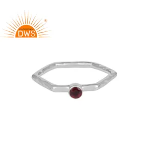 Natural Round Cut Garnet Gemstone Fine 925 Sterling Silver Hexagonal Designer Ring Jewelry Manufacturer