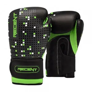 Guantes de boxeo de piel de vaca auténtica con estampado, guantes de boxeo hechos a medida, de cuero metalizado, bonito diseño estampado, color verde y negro