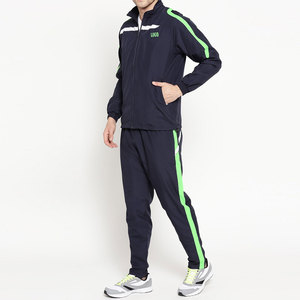 Men's Polyester Sportswear Zip <b>Up</b> Stripped Hoodie With Matching Trousers Tracksuit Set - Product Image 3