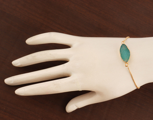 สร้อยข้อมือชุบทอง18K รูปมาร์คีส์สีเขียวน้ำตาลอาเกตดรูซี่ CZ - Product Image 3