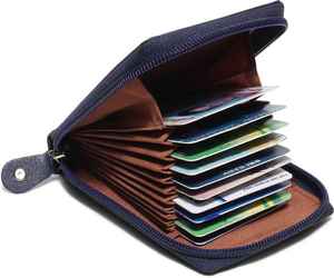 Portatarjetas RFID de cuero genuino informal para hombres y mujeres más vendidos 100% cierre de cremallera de alta calidad billetera corta azul al por mayor - Product Image 3