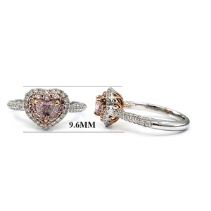 Certificat de diamant rose classique en forme de cœur, 18 carats, or blanc massif, deux tons, sertissage pavé, solitaire, mariage, fiançailles, anniversaire - Product Image 2