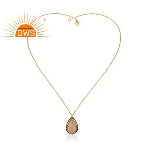 Collar con colgante de plata de ley con gema de circonia cúbica, colgante de Calcedonia natural de rosa, fabricante de joyería - Product Image 2