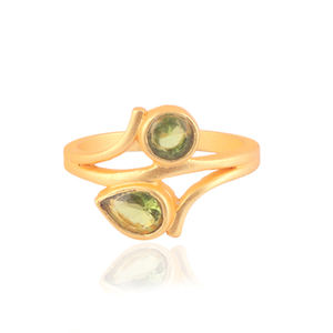 Anillo de cuarzo con peridoto facetado para mujer, joyería personalizada, sortija de Latón chapado en oro mate, ajustable, hecha a mano - Product Image 4