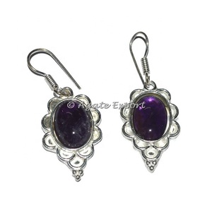 Boucles d'oreilles pendantes en agate - Boucles d'oreilles classiques en forme de cadenas avec pierres précieuses et cristaux pour femme - Product Image 1