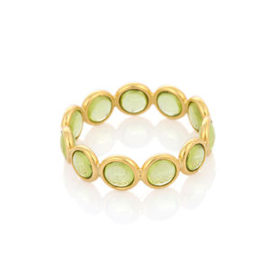 Fine Jewelry Natural Round Peridot Half Eternity Band <b>Ring</b> 18K Solid Yellow Gold Handmade Stackable Band <b>Rings</b> for Women <b>Girls</b> - Product Image 2
