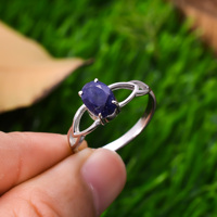 Bijoux religieux hindous pour femmes en argent sterling 92,5, saphir bleu naturel ovale de 2,2 grammes, 7x6 mm, fabrication indienne certifiée